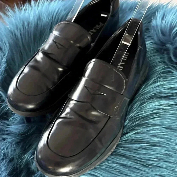 PRADA Men’s Spazzolato Penny Loafers, authenticated; Black leather. Size: 10 COA - Picture 1 of 13